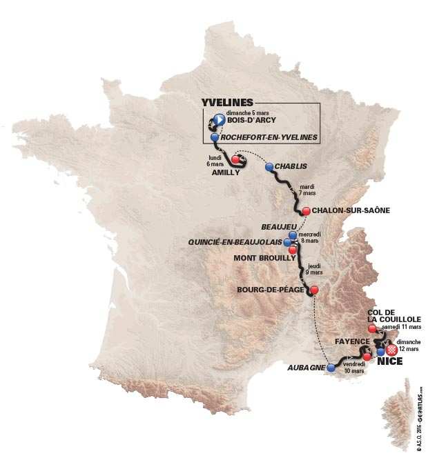 Mapa de la ruta de la París-Niza de 2017